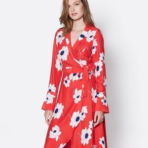Equipment Red Floral Silk Wrap High-Low Maxi Dress - XS